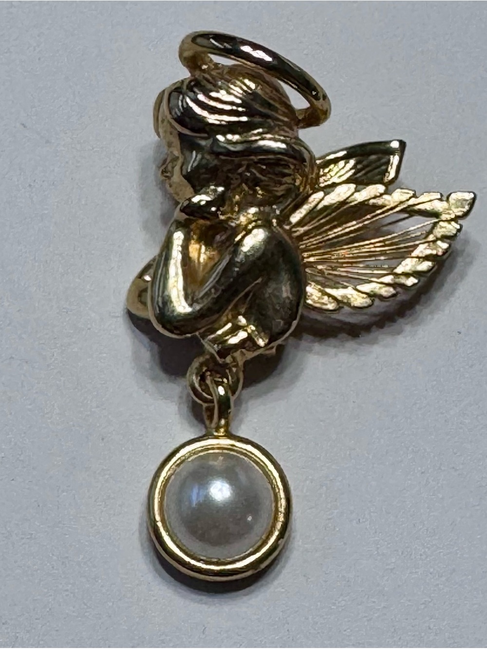 Gold Tone Angel Brooch with Faux Pearl Accent - Women's Jewelry